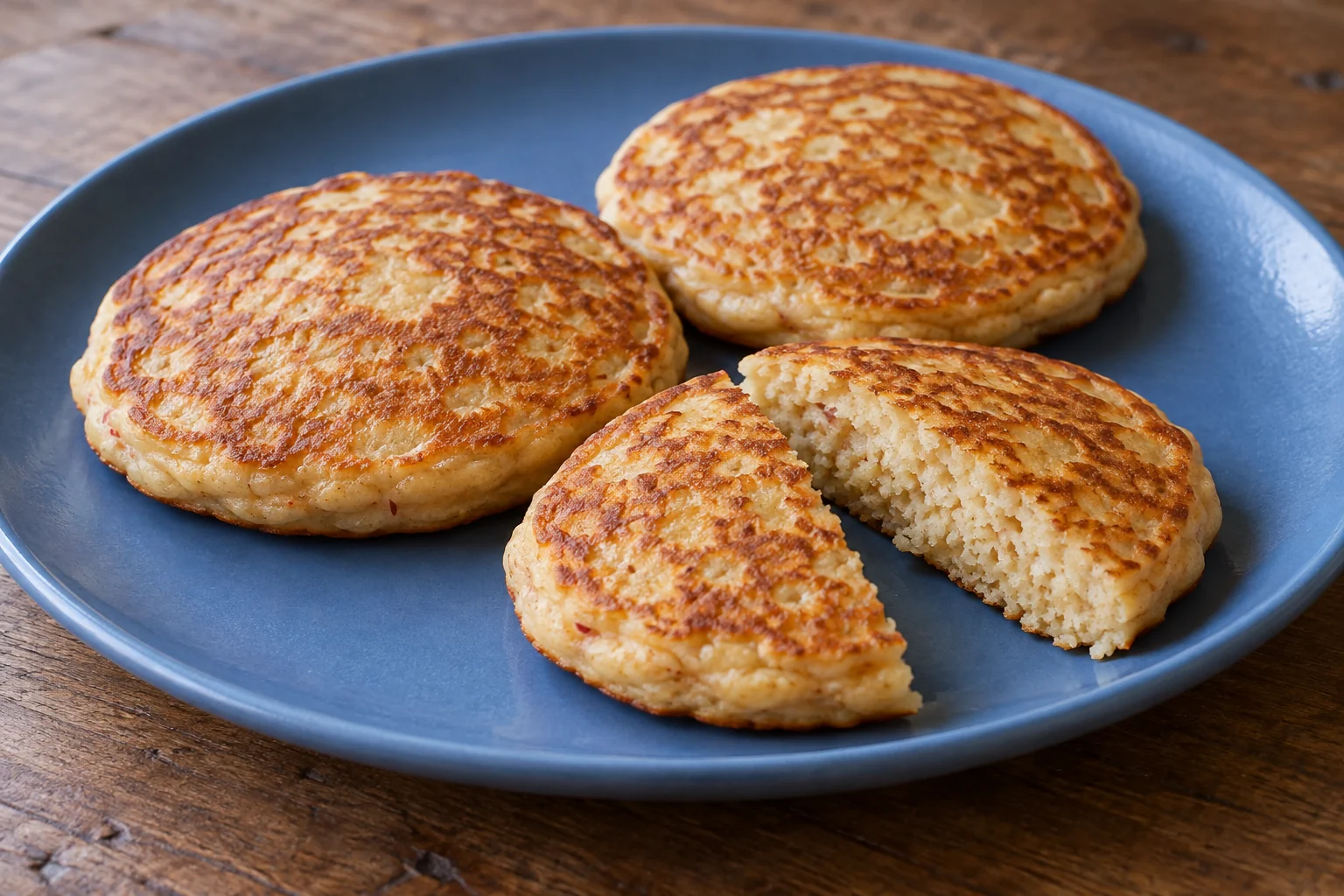 Small oat pancakes with finely grated apple, cinnamon and a tender, lightly browned center.