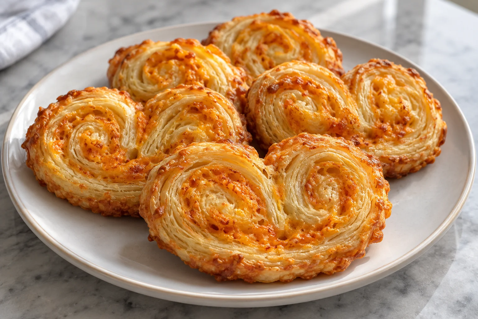 Savory double-scroll pastries made from a homemade folded butter dough and finely grated cheddar.