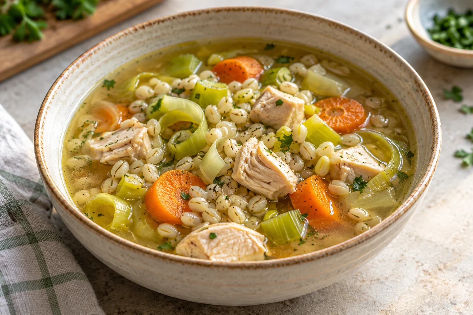 Chicken, leek & barley soup