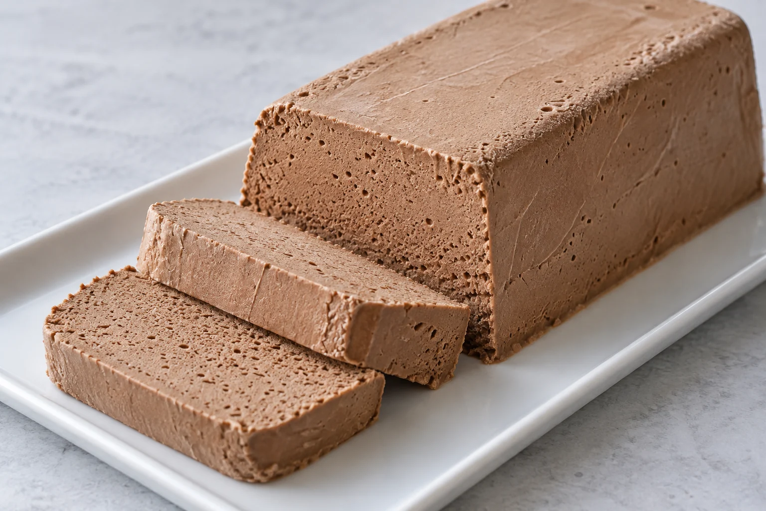 A cooked coffee-cocoa yolk custard folds into whipped cream, then freezes overnight into a sliceable dessert.