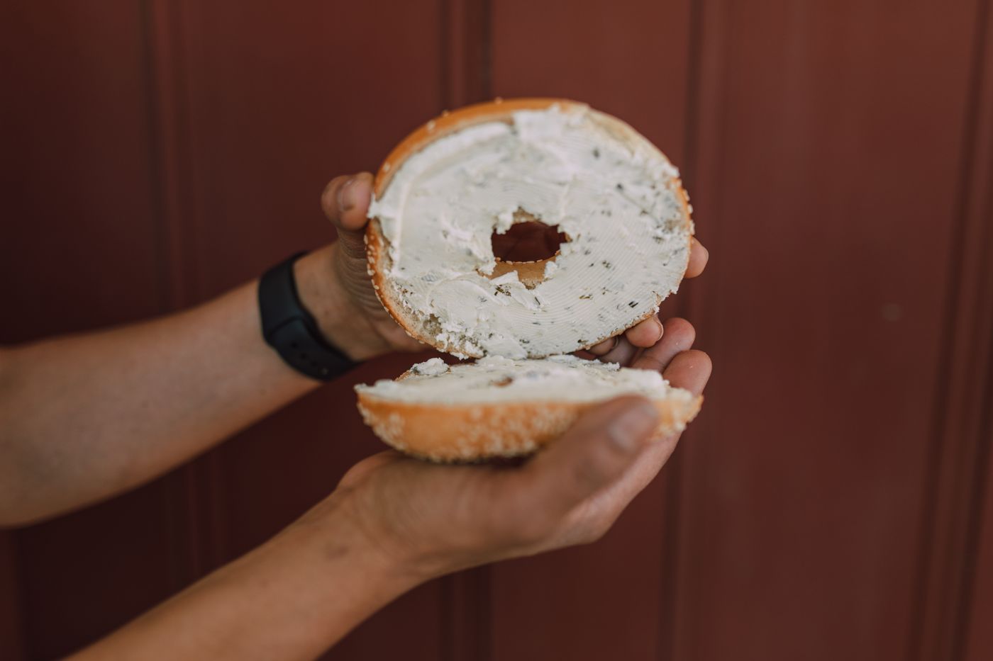 Toasted bagel with cream cheese