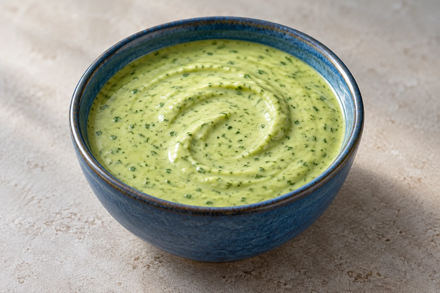 A cool, spoonable green sauce blended from cucumber, ripe avocado, cilantro and lime.