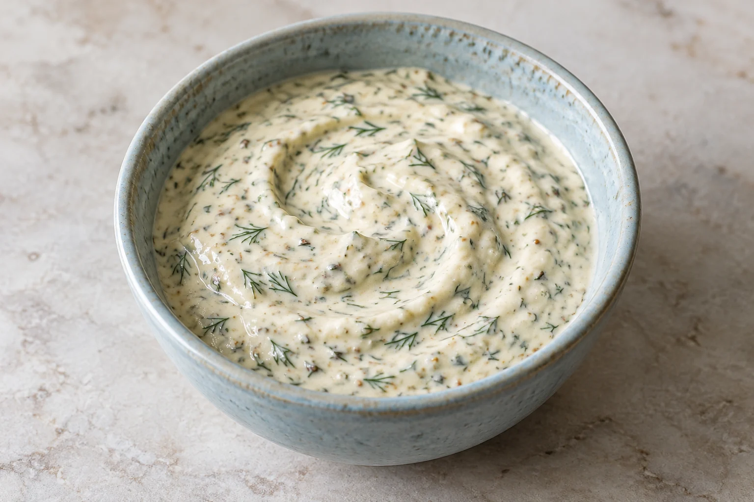 A cool, tangy spoonable sauce with plain Greek yogurt, chopped dill and prepared mustard.