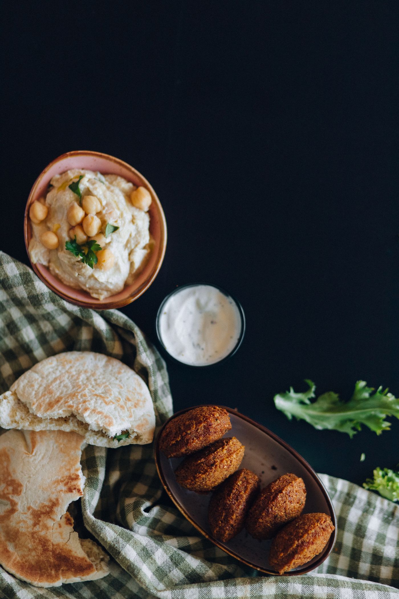 Falafel and hummus platter with pita bread