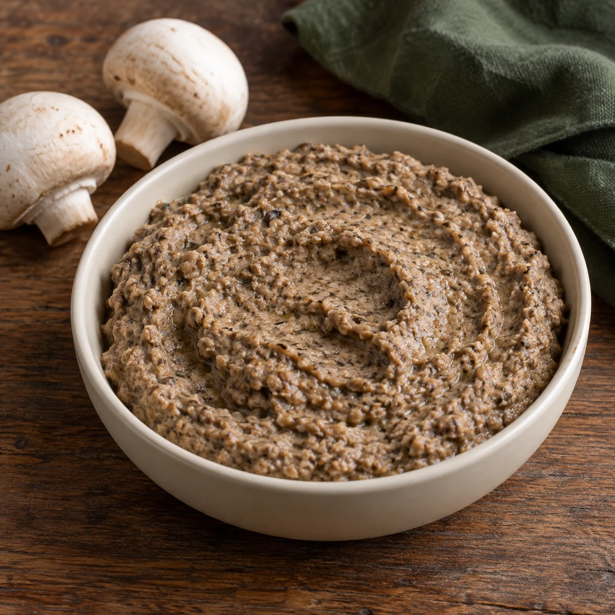 Browned mushrooms and ground sunflower kernels make a savory, finely textured spread with thyme and lemon.
