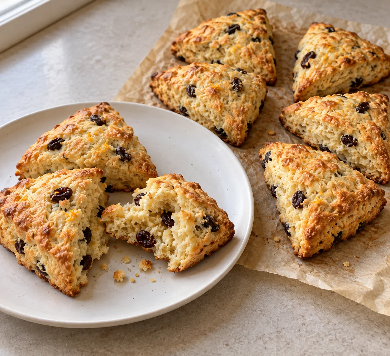 Cold butter and a short chill give these orange-zest and raisin scones a tender crumb and crisp edges.