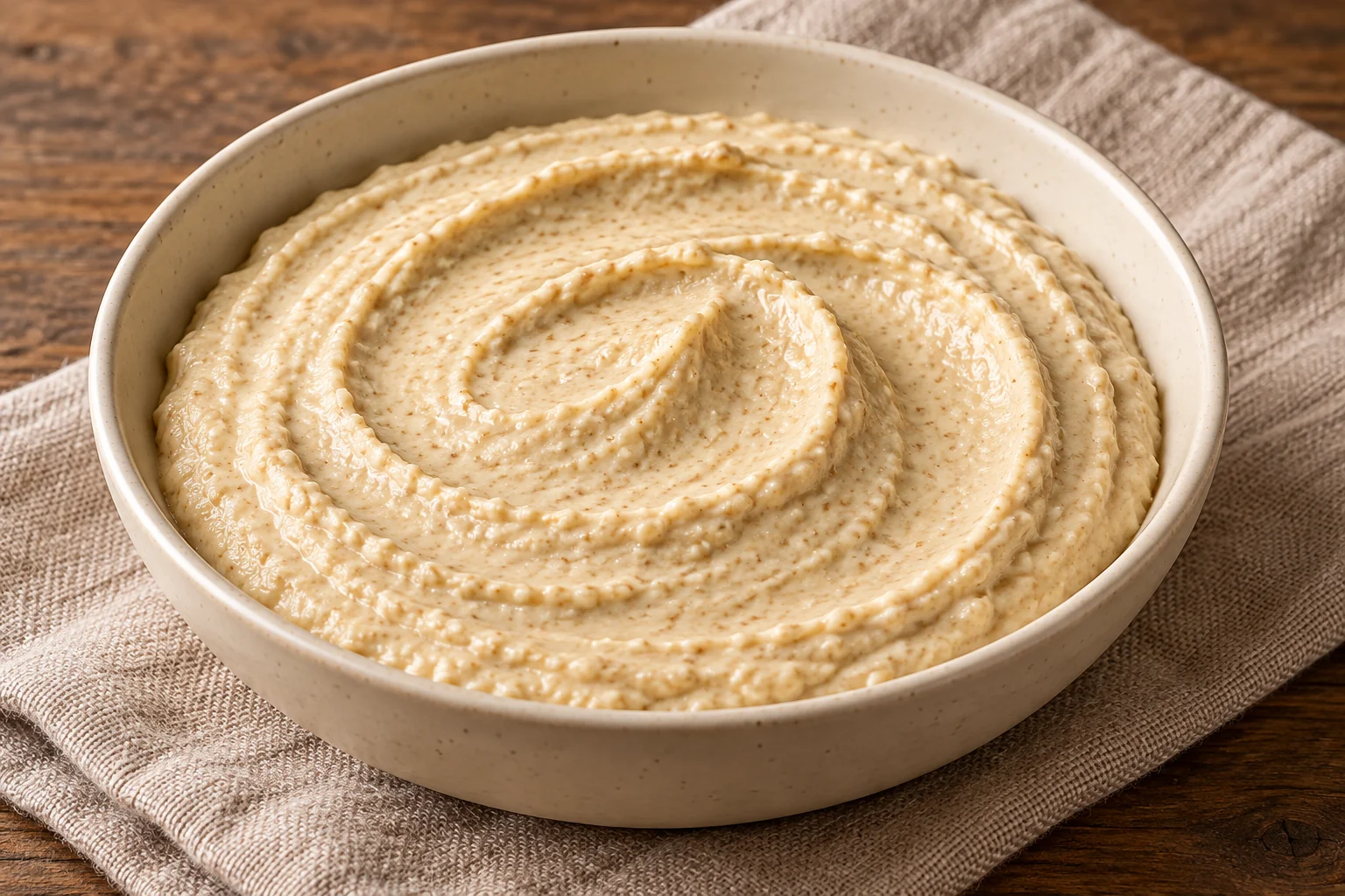 A pale creamy cashew spread with mellow roasted garlic and lemon, without a dairy ingredient.