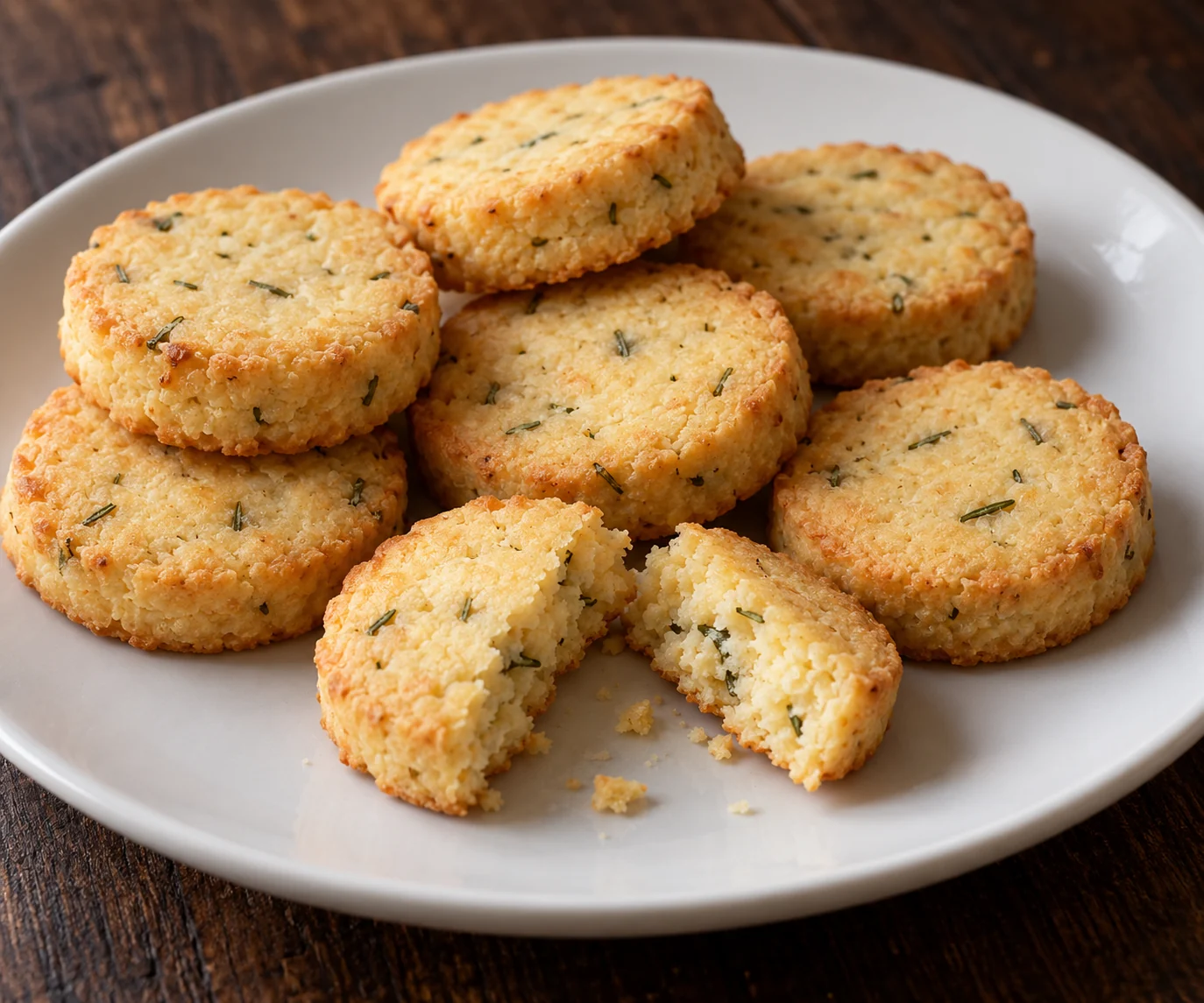 Savory slice-and-bake shortbread rounds with finely grated hard cheese and fresh rosemary.