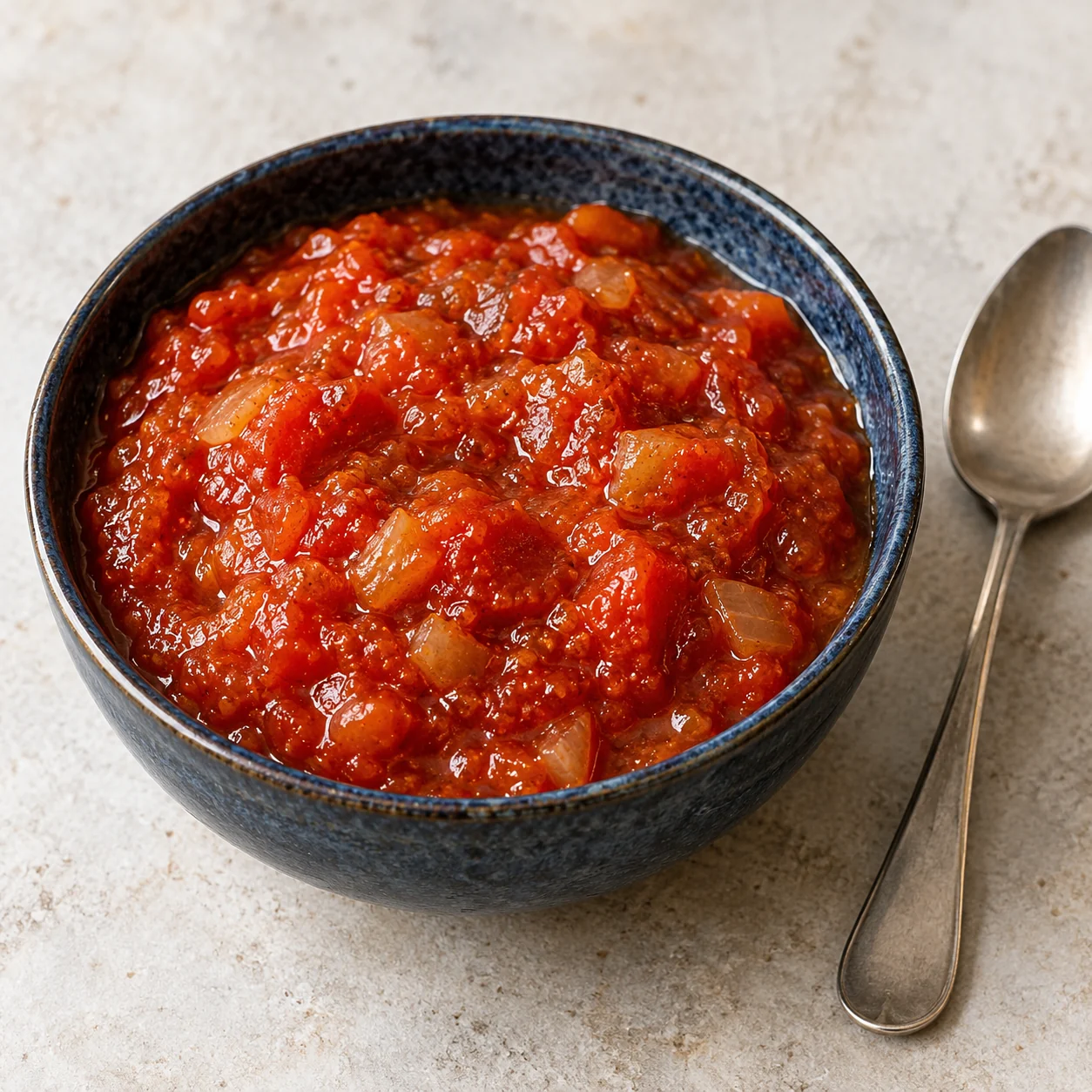A chunky stovetop tomato relish with soft onion, fresh ginger and a sweet-tart vinegar finish.
